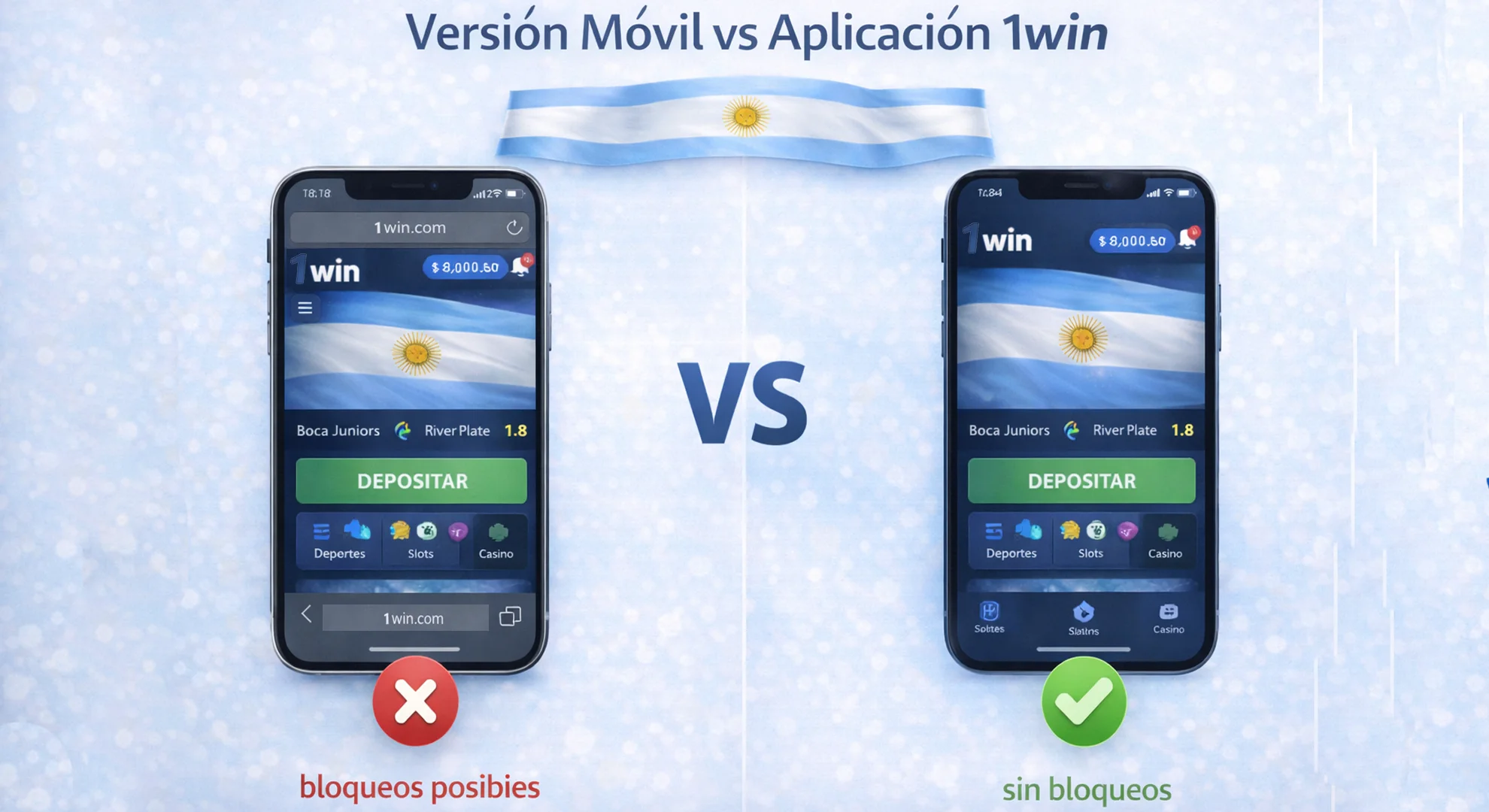 Diferencias entre navegador móvil y aplicación 1win Argentina